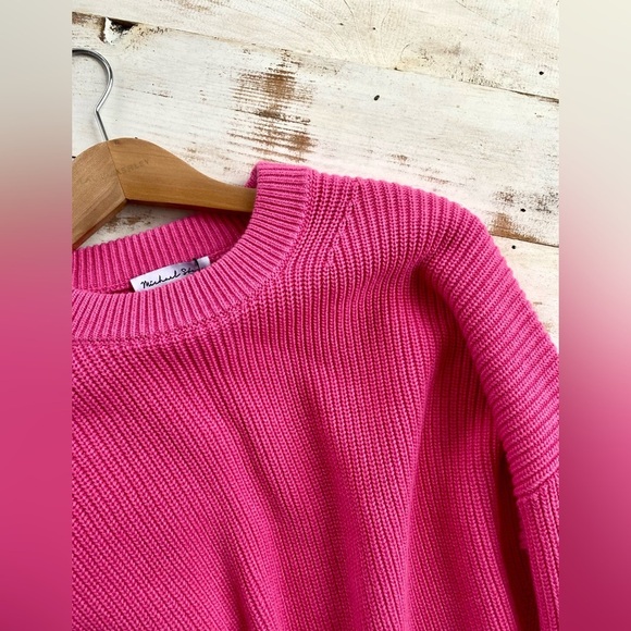 MICHAEL STARS pink cotton Crewneck Pullover Sweater NWT sz S preppy cute casual - Picture 2 of 15